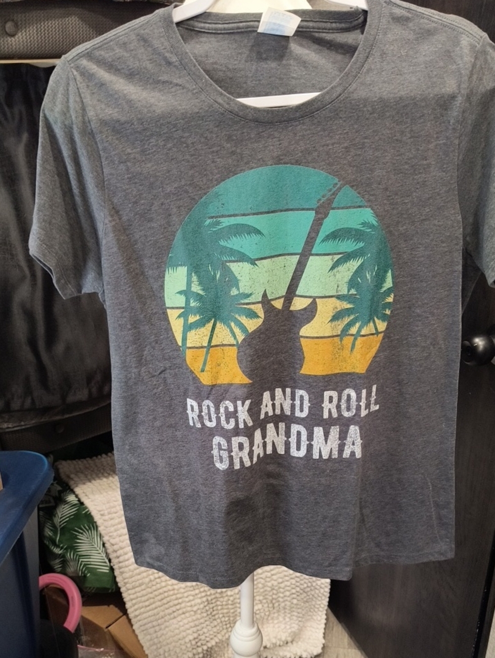 Rock and Roll Grandma Graphic Tee - Charcoal Gray, Large